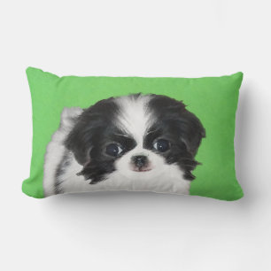 Japanese Chin Puppy Painting - Original Dog Art Lumbar Cushion