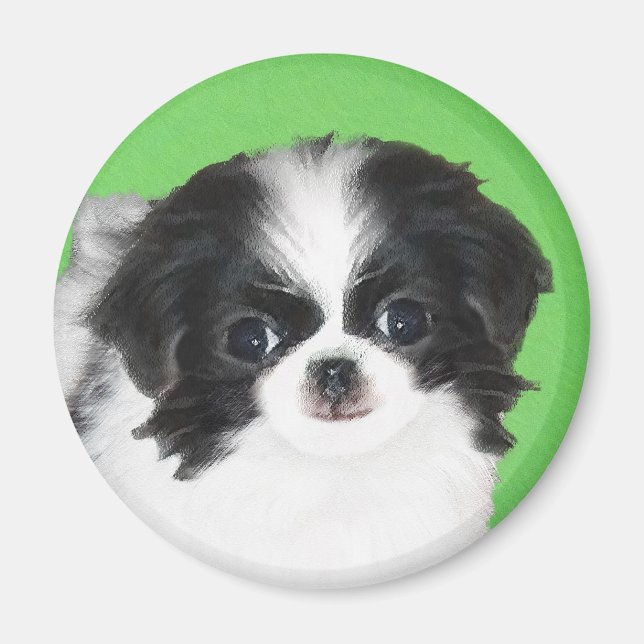 Japanese Chin Puppy Painting - Original Dog Art Magnet (Front)