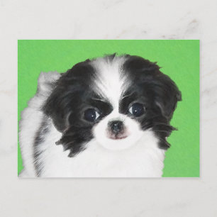Japanese Chin Puppy Painting - Original Dog Art Postcard