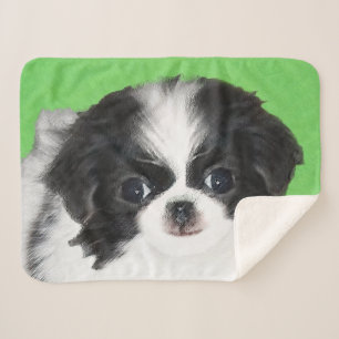 Japanese Chin Puppy Painting - Original Dog Art Sherpa Blanket