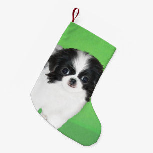 Japanese Chin Puppy Painting - Original Dog Art Small Christmas Stocking
