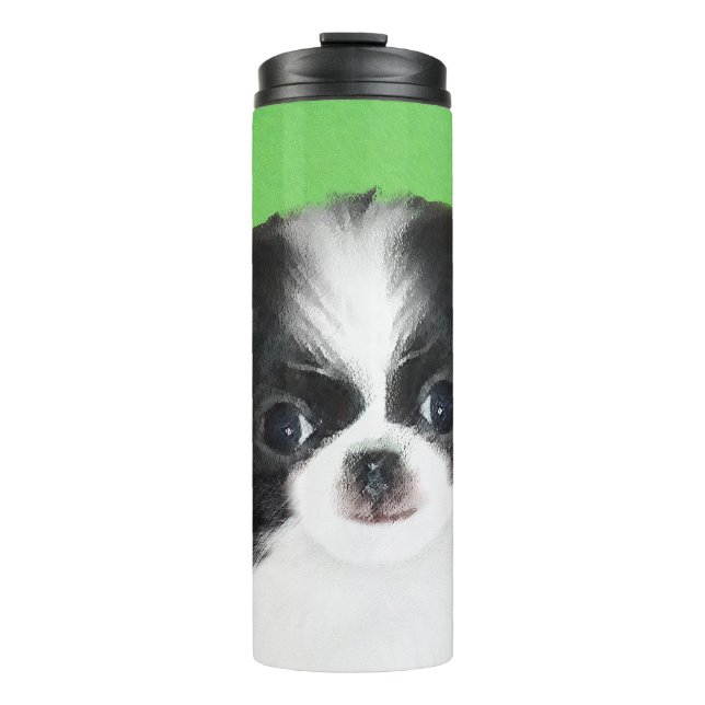 Japanese Chin Puppy Painting - Original Dog Art Thermal Tumbler (Front)