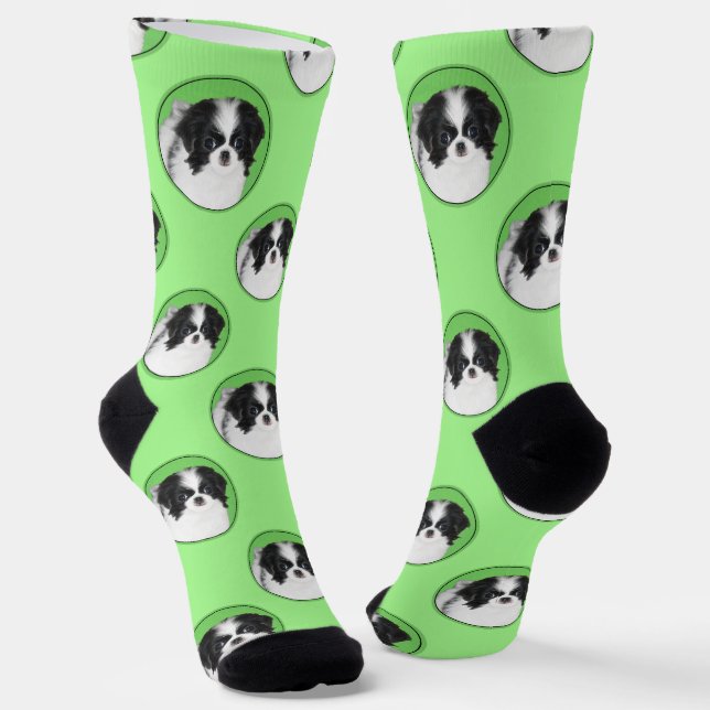 Japanese Chin Puppy Painting Original Pet Dog Art Socks (Angled)