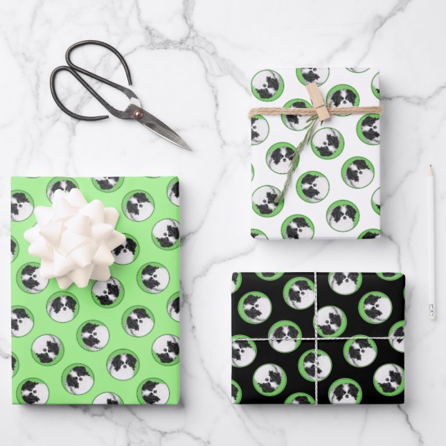 Japanese Chin Puppy Painting Original Pet Dog Art Wrapping Paper Sheet (Front)