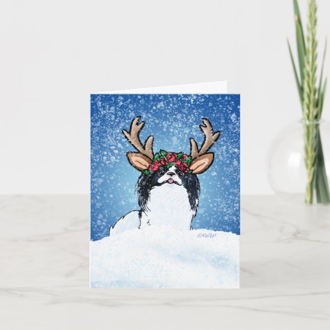 Japanese Chin Reindeer Holiday Card (Front)