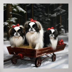 Japanese Chin Snowy Sleigh Christmas Decor