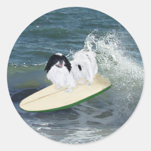 Japanese Chin Surfing Classic Round Sticker