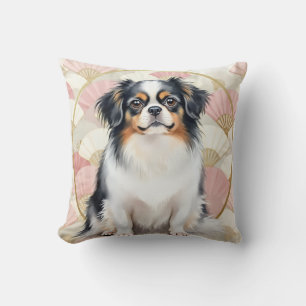 Japanese Chin Watercolor Fan Pattern Art Cushion