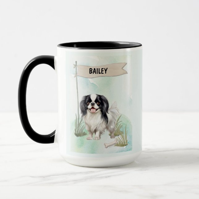 Japanese Chin Watercolor Personalised Dog Mug (Left)