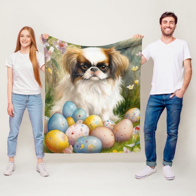 Japanese Chin with Easter Eggs Fleece Blanket (In Situ)