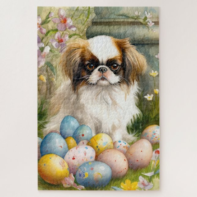 Japanese Chin with Easter Eggs Jigsaw Puzzle (Vertical)