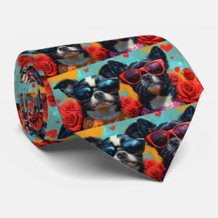 Japanese Chin with Heart Roses Valentine's Day Tie