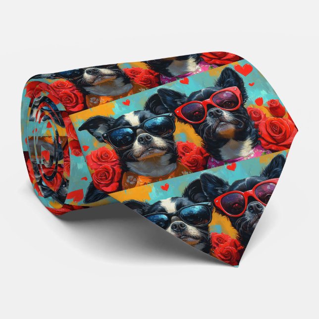Japanese Chin with Heart Roses Valentine's Day Tie (Rolled)
