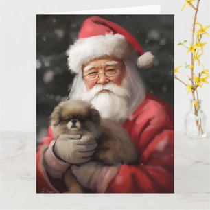Japanese Chin With Santa Claus Festive Christmas Card