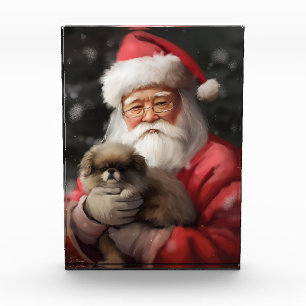Japanese Chin With Santa Claus Festive Christmas Photo Block