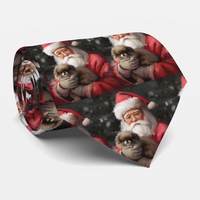 Japanese Chin With Santa Claus Festive Christmas Tie (Rolled)