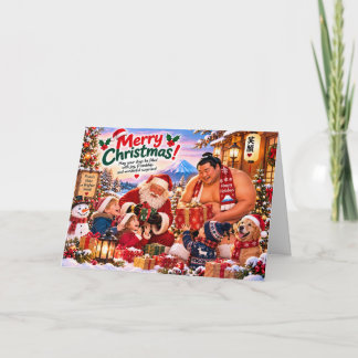 Japanese Christmas Card with Sumo, Santa and Kids