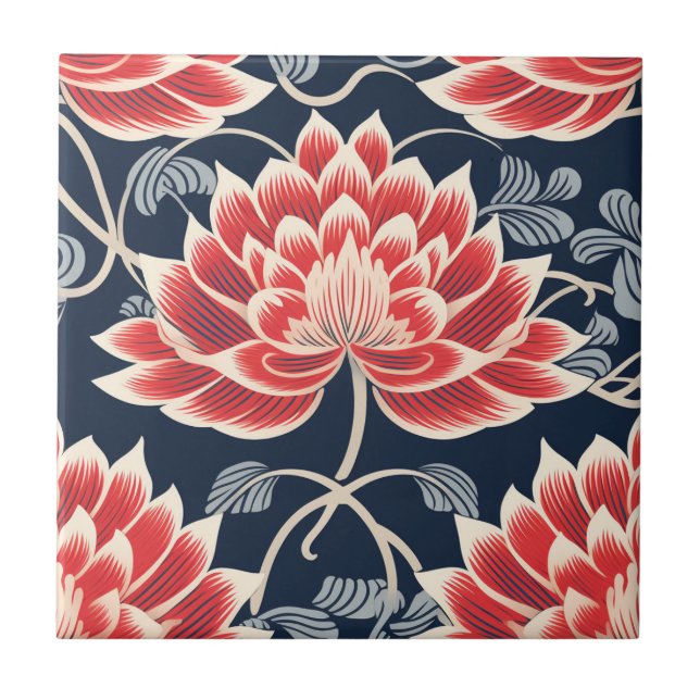 Japanese Chrysanthemum Kimono Pattern Tile (Front)