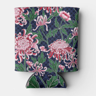Japanese Chrysanthemum Peonies Vintage Pattern Can Cooler