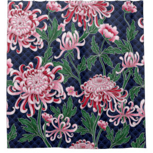 Japanese Chrysanthemum Peonies Vintage Pattern Shower Curtain