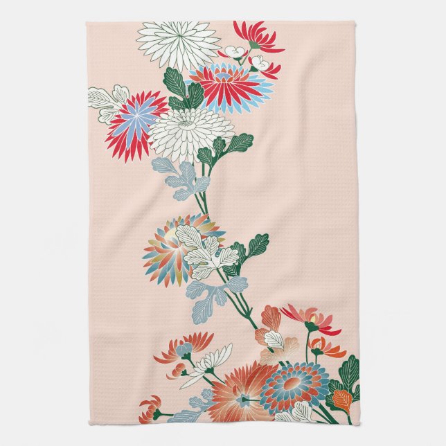 Japanese Chrysanthemum Tea Towel (Vertical)