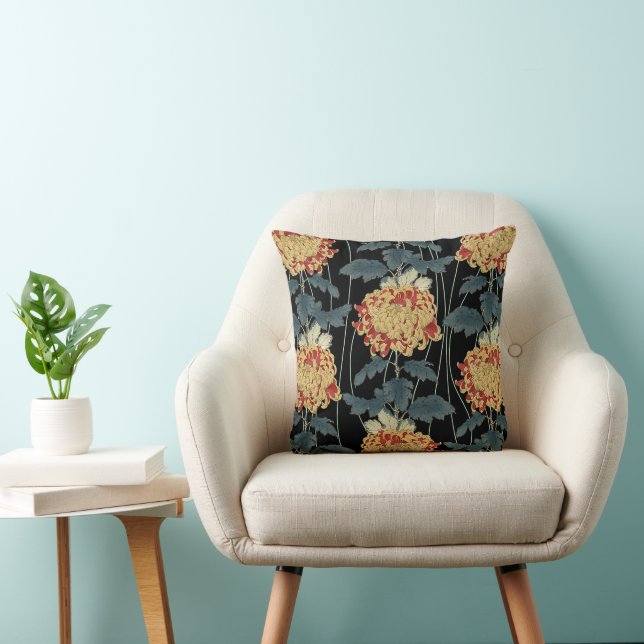 Japanese Chrysanthemum Wallpaper Asian Accent Cushion (Chair)
