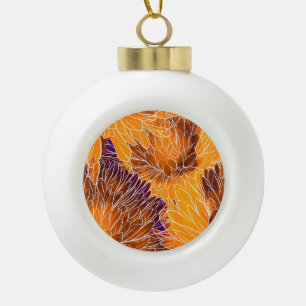 Japanese Chrysanthemum: Watercolor Seamless Patter Ceramic Ball Christmas Ornament