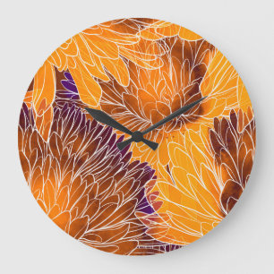Japanese Chrysanthemum: Watercolor Seamless Patter Large Clock