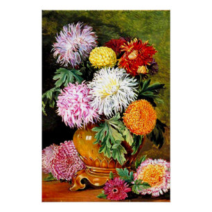 Japanese Chrysanthemums, fine art painting, Poster