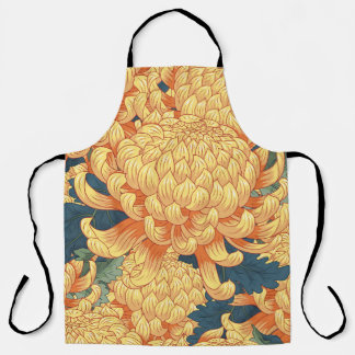 Japanese chrysanthemums: yellow floral pattern. apron