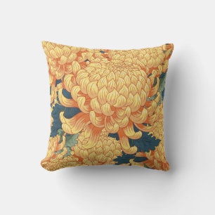 Japanese chrysanthemums: yellow floral pattern. cushion