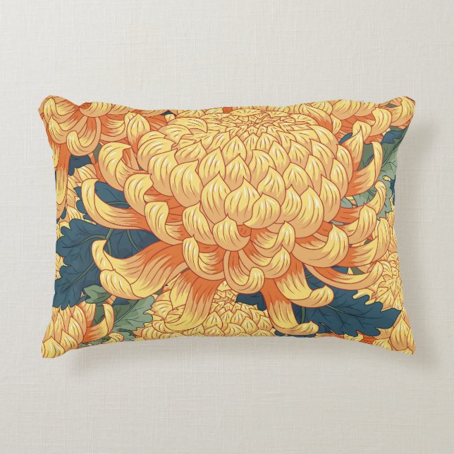 Japanese chrysanthemums: yellow floral pattern. decorative cushion (Front)