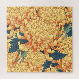 Japanese chrysanthemums: yellow floral pattern. jigsaw puzzle