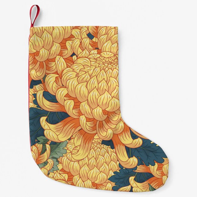Japanese chrysanthemums: yellow floral pattern. small christmas stocking (Front)