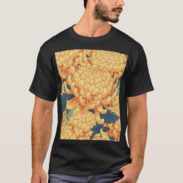 Japanese chrysanthemums: yellow floral pattern. T-Shirt (Front)