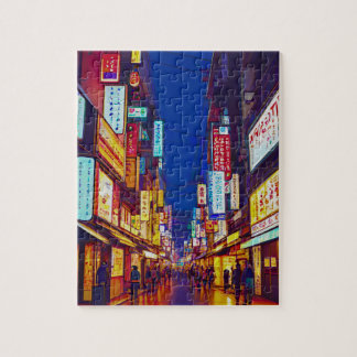 Japanese City Street At Night Jigsaw Puzzle