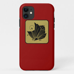 Japanese Clan Kamon Red Laquer and Gold Butterfly iPhone 11 Case