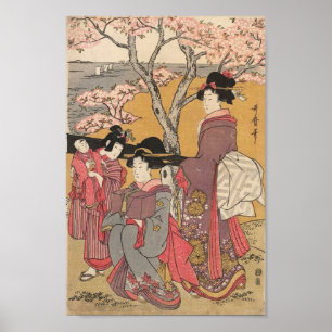 Japanese classic geisha lady art poster