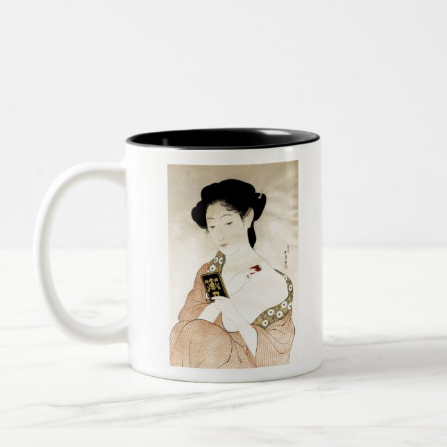 Japanese classic geisha lady art Two-Tone coffee mug (Left)