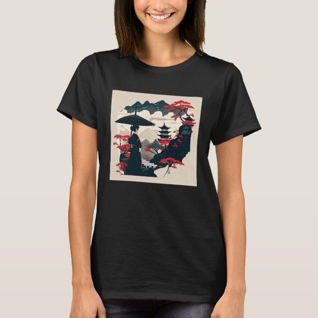 Japanese classic lady with umbrella looking at cas T-Shirt (Front)