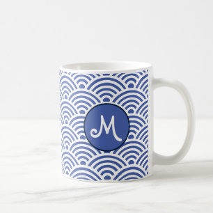 Japanese Classic Wave Pattern with Monogram Coffee Mug