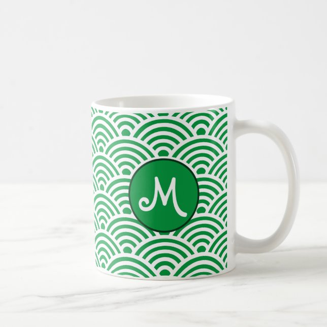 Japanese Classic Wave Pattern with Monogram Coffee Mug (Right)
