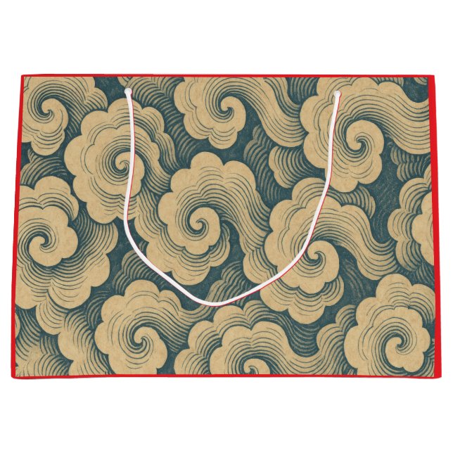 JAPANESE CLOUD PATTERN GIFT BAG IN BLUE AND CREAM (Front)