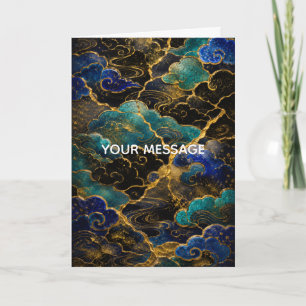 Japanese Cloud Pattern Kintsugi Gold Art Personali Card