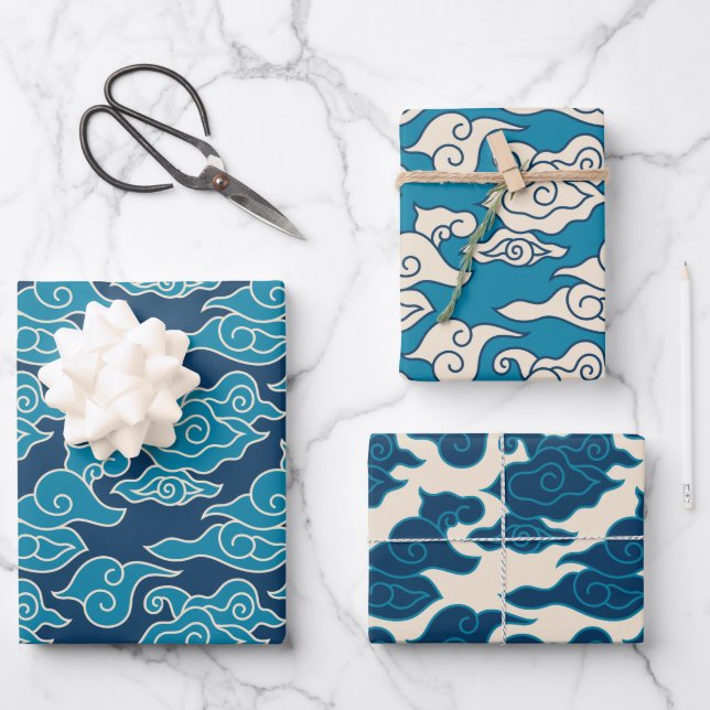 Japanese Cloud Pattern Wrapping Paper Sheet (Front)