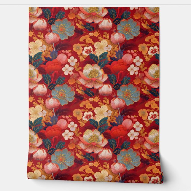 Japanese clouds and flowers wallpaper (Unrolling)