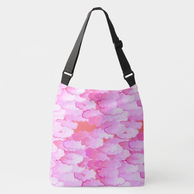 Japanese Clouds, Dawn, Orchid Pink and Coral Crossbody Bag (Front)
