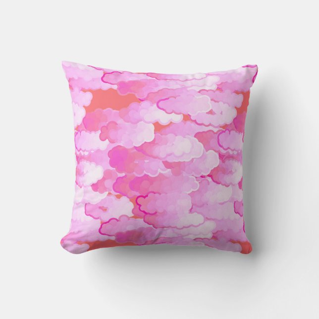 Japanese Clouds, Dawn, Orchid Pink and Coral Cushion (Front)