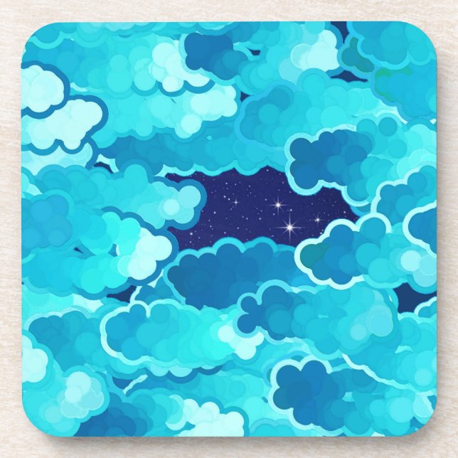 Japanese Clouds, Evening Sky, Turquoise and Indigo Coaster (Front)