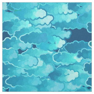Japanese Clouds, Evening Sky, Turquoise and Indigo Fabric